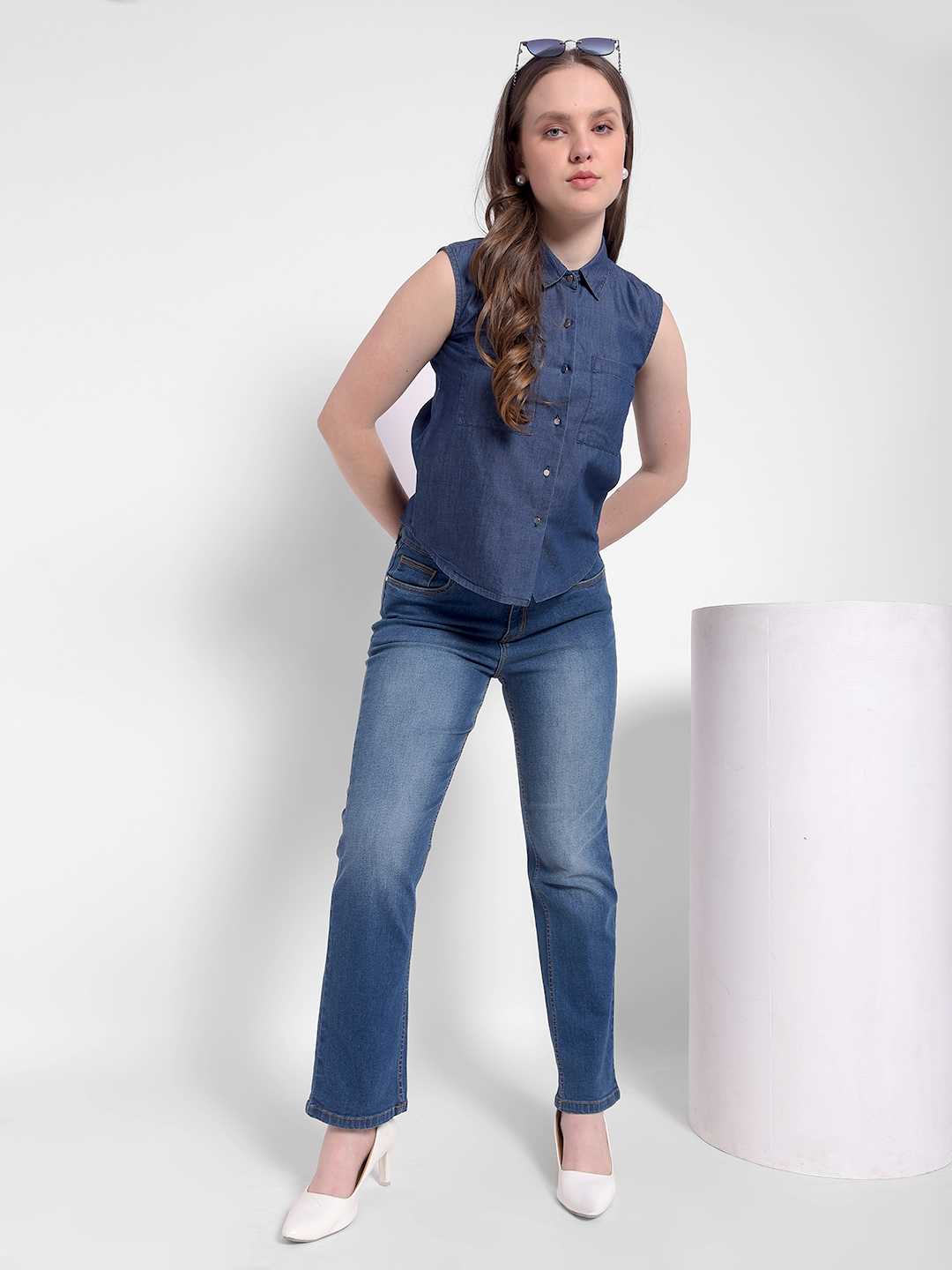 Numero Uno Women Sleeveless Denim Shirt